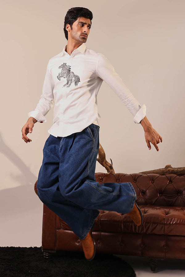 White Cotton Embroidered Shirt