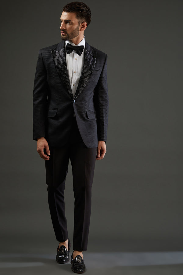 Black Embroidered Tuxedo Set