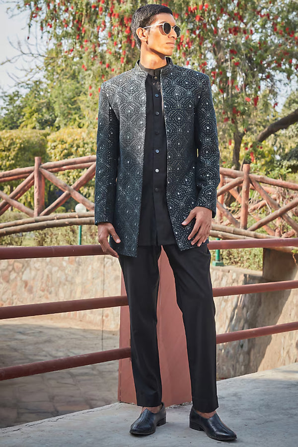 Black Georgette Chikanakri Embroidered Indowestern Set