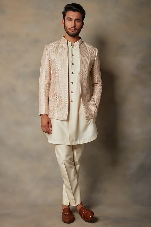 Peach Embroidered Indowestern Set