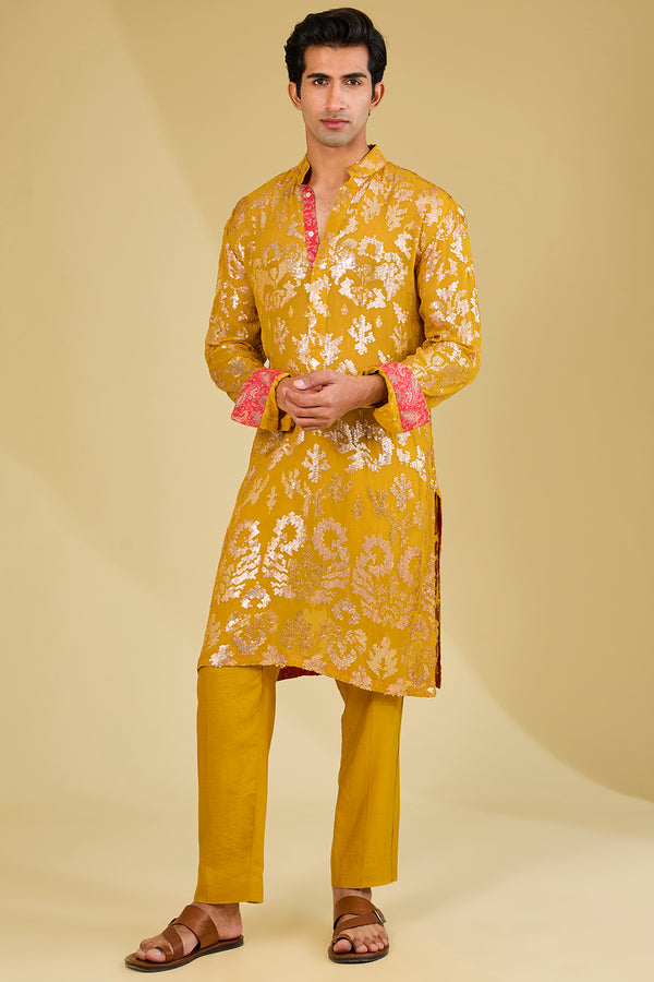 Yellow Georgette Sequins Embroidered & Printed Kurta Set