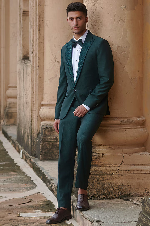 Bottle Green Embroidered Tuxedo Set
