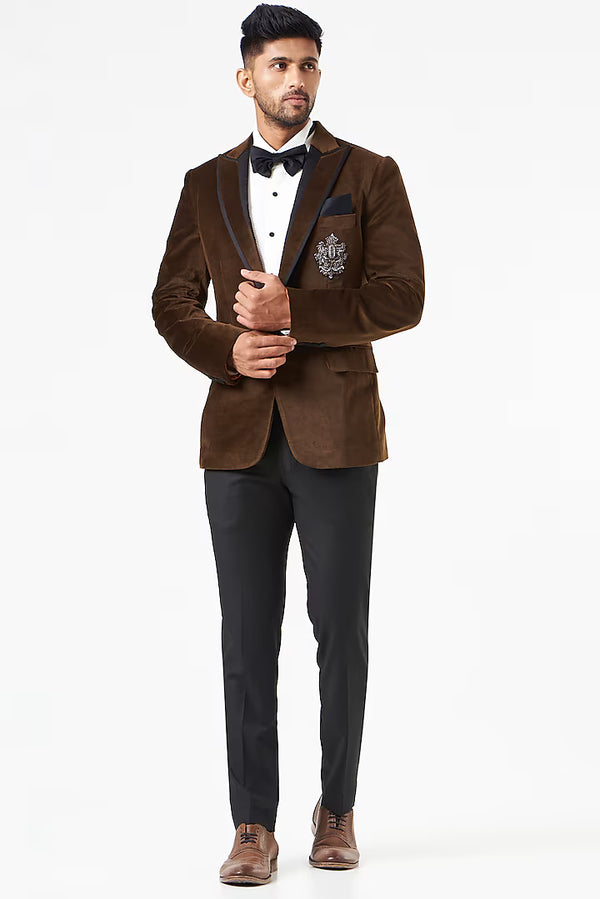 Brown Cotton Velvet Tuxedo Set