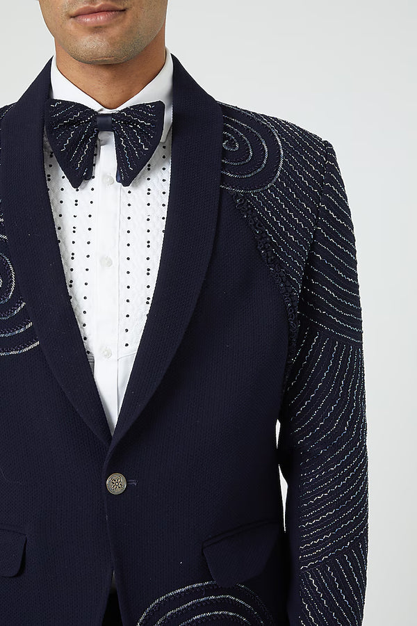 Navy Blue Embroidered Tuxedo Set