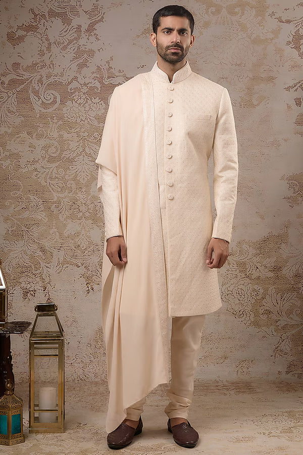 Blush Pink Blended Silk Sherwani Set