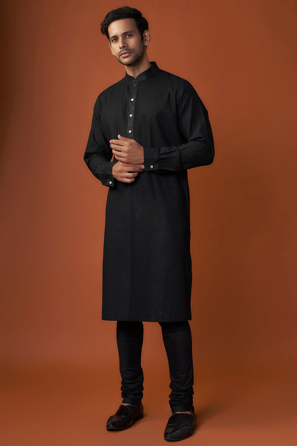 Black Soft Silk Pintuck Kurta Set
