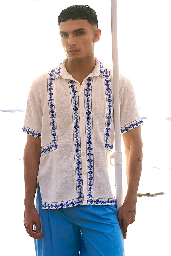 White Organic Cotton Embroidered Shirt